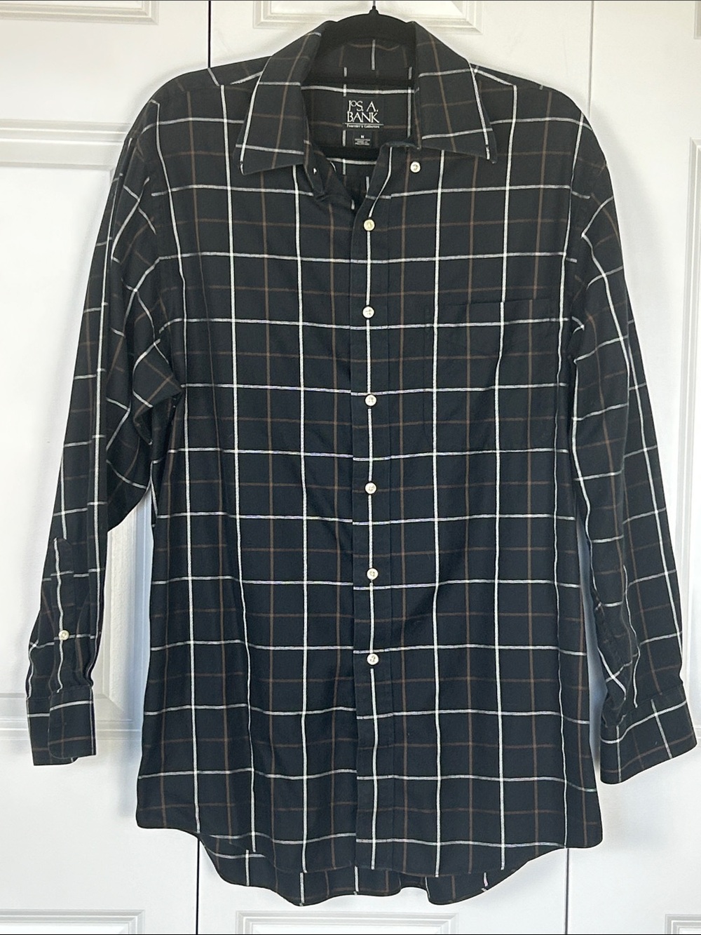 Jos. A. Bank Black Windowpane Button-Down Shirt with White Grid